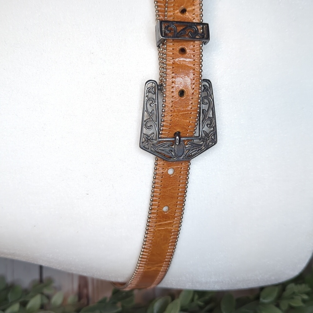 Vtg Streets Ahead Santa Monica 80's Thin Ranger Leather Silver Studded Belt Lrg - Picture 3 of 16